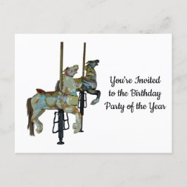 Postal Caballos de Carusel Bonito Tiovivo Cumpleaños