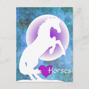 Postal Caballos de corazón blanco V (azul/verde)