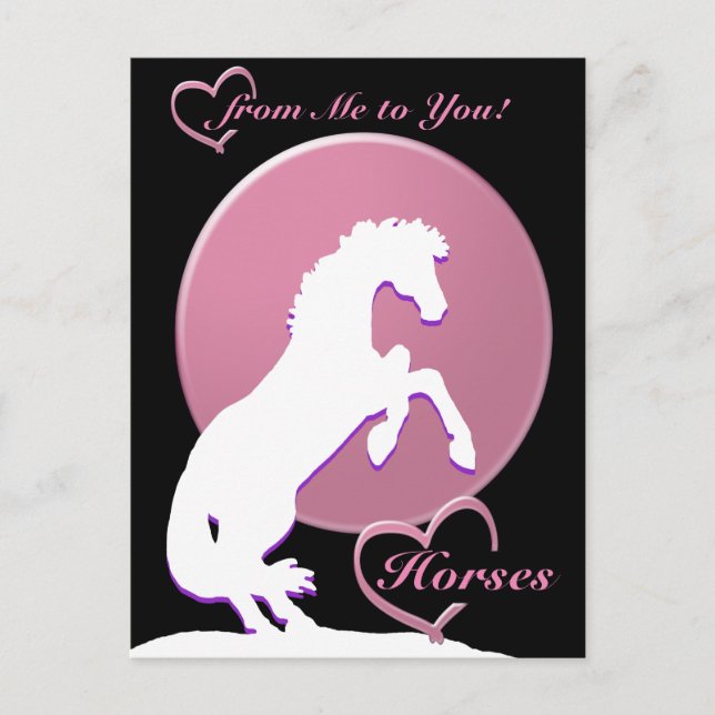 Postal Caballos de Corazón Blanco V (Rosa) (Anverso)