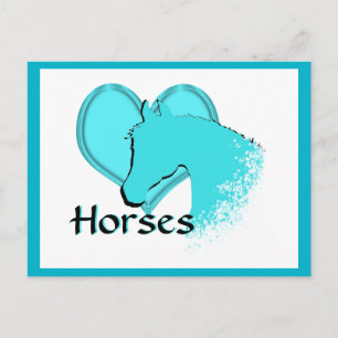 Postal Caballos de Corazón III (aqua)