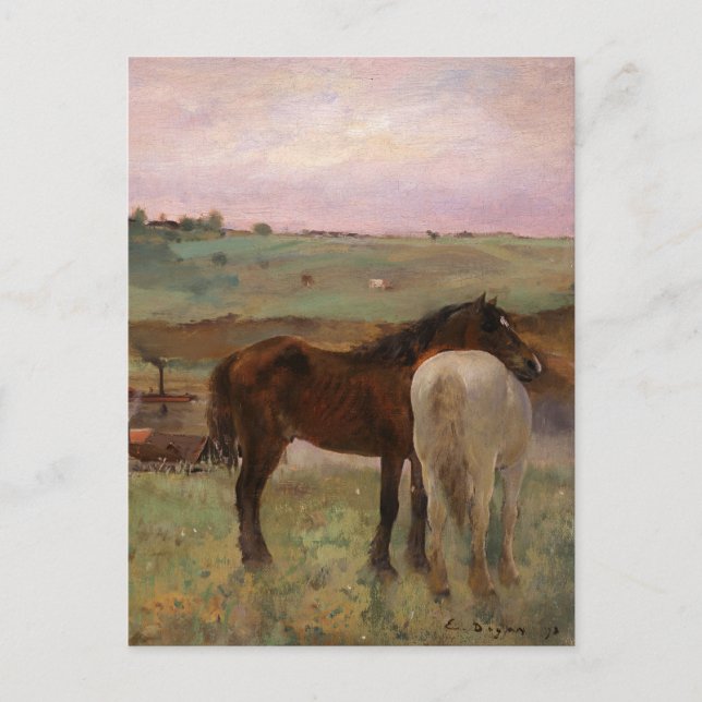 Postal Caballos de Edgar Degas en un prado (Anverso)