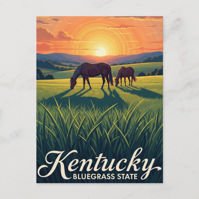 Postal Caballos de Lexington Kentucky Sunset (Anverso)