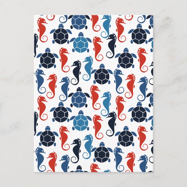 Postal Caballos de mar de tortugas marinas tropicales azu (Anverso)
