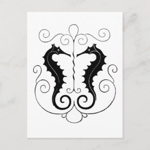 Postal Caballos de mar negros vintage