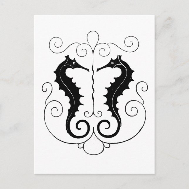 Postal Caballos de mar negros vintage (Anverso)