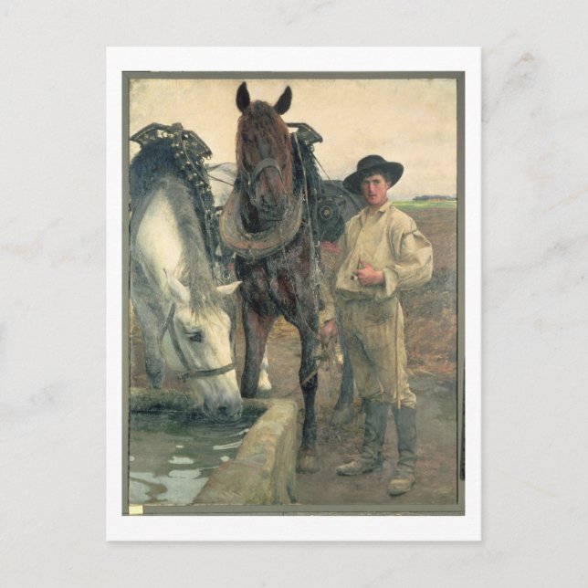 Postal Caballos en el Abrevadero, 1884 (óleo sobre lienzo (Anverso)