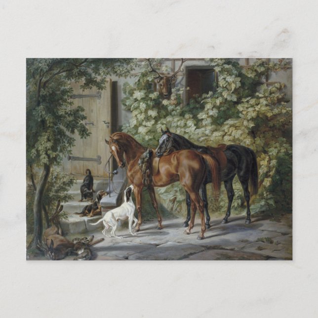 Postal Caballos en el Porch (por Albrecht Adam) (Anverso)