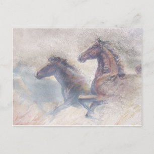 Postal Caballos En Estampida