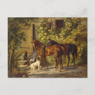 Postal Caballos en la puerta