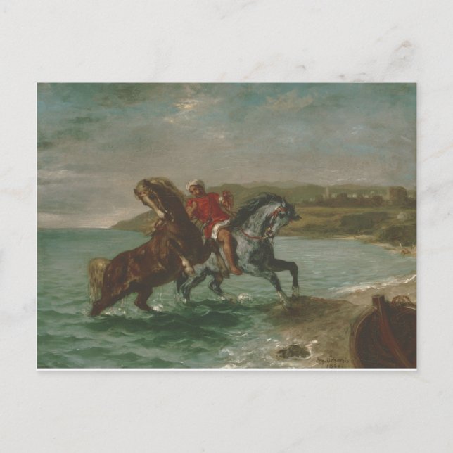 Postal Caballos Eugene Delacroix saliendo del mar (Anverso)