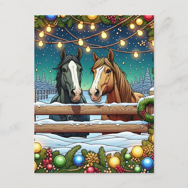Postal Caballos, Navidades Luces Personalizadas (Anverso)