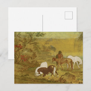 Postal Caballos pastando en los suburbios Arte fino