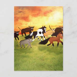 Postal Caballos personalizados corriendo con Bull