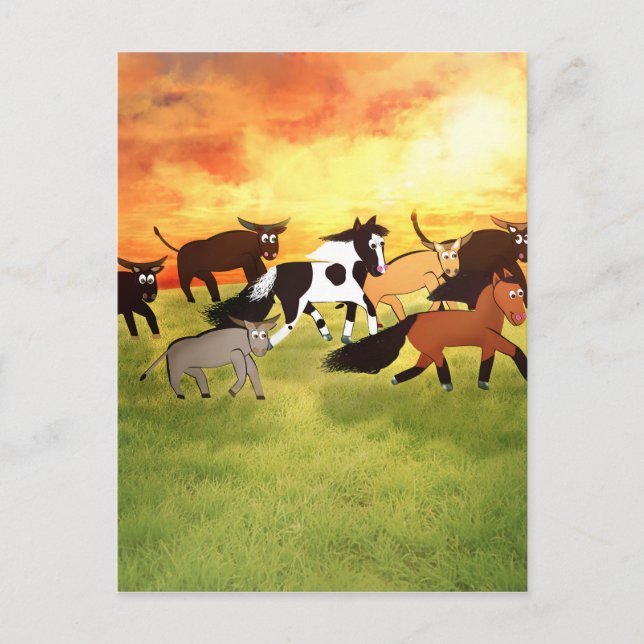 Postal Caballos personalizados corriendo con Bull (Anverso)