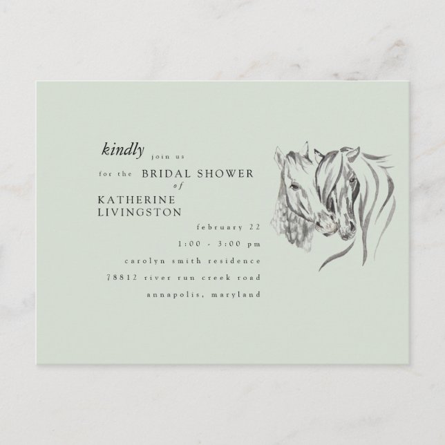 Postal Caballos Rústicos Nuzzing Sage Bridal Shower (Anverso)