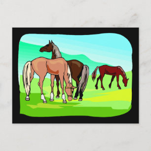 Postal Caballos salvajes comiendo montañas de pastelería