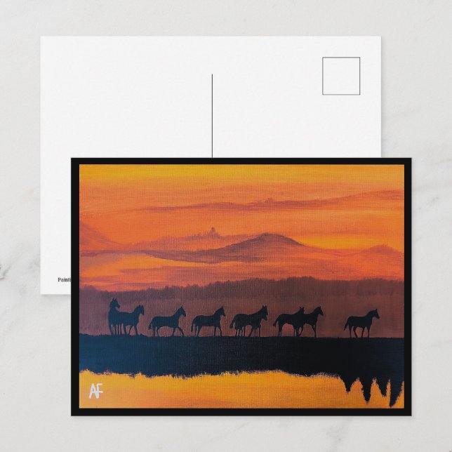 Postal Caballos salvajes de Montana Pintura de Alfred Fox (Anverso / Reverso)