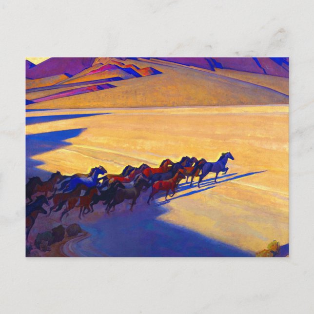 Postal Caballos salvajes de Nevada, 1927, por Maynard Dix (Anverso)
