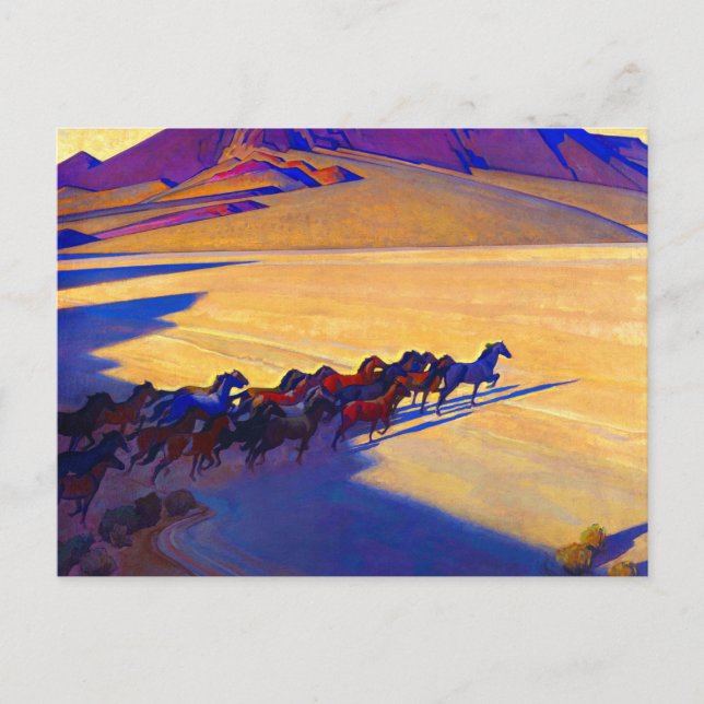 Postal Caballos salvajes de Nevada por Maynard Dixon (Anverso)