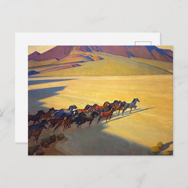 Postal Caballos salvajes de Nevada por Maynard Dixon (Anverso / Reverso)