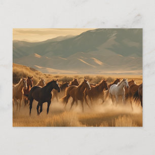 Postal Caballos salvajes en campo dorado