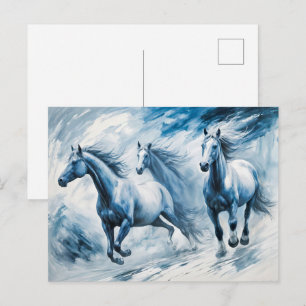 Postal Caballos salvajes recorriendo olas