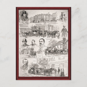 Postal Caballos vintage en el trabajo