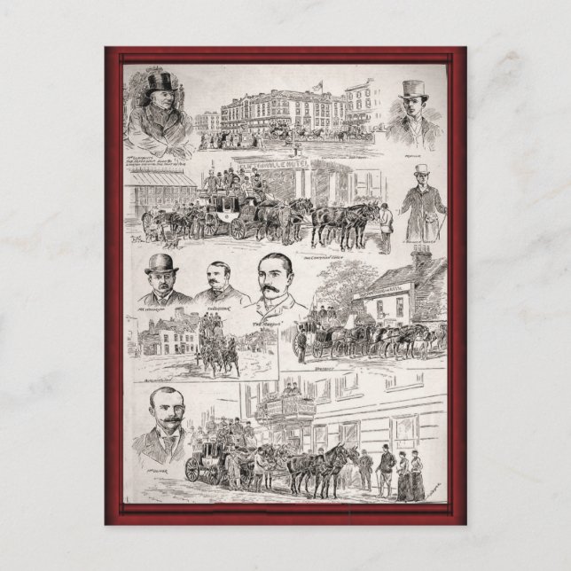 Postal Caballos vintage en el trabajo (Anverso)