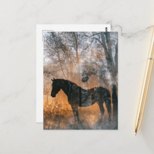 Postal Caballos y Árboles Doble Exposición