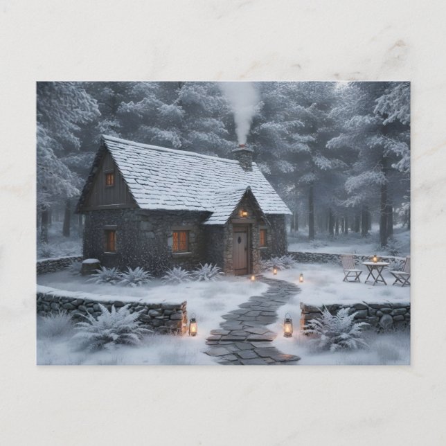 Postal Cabaña acogedora de invierno en el bosque  (Anverso)
