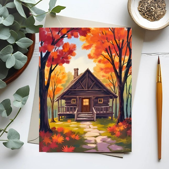 Postal Cabaña | Aquarela de bosque con follaje de otoño (Subido por el creador)
