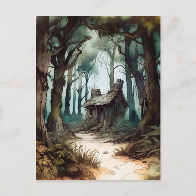 Postal Cabaña boscosa encantada (Anverso)