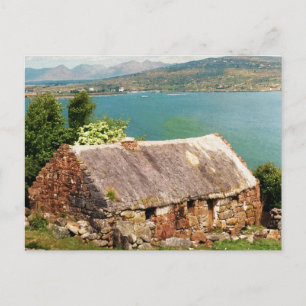Postal Cabaña con techo de paja Connemara Galway, paisaje
