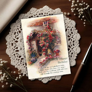 Postal Cabaña cubierta de rosas vintage 1920 cumpleaños 