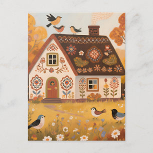 Postal Cabaña de Arte Popular Pájaros Otoño