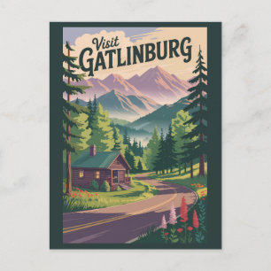 Postal Cabaña de Gatlinburg Tennessee Arte de Viaje Vinta