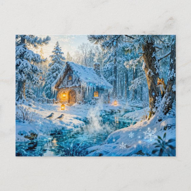 Postal Cabaña de invierno junto al arroyo del bosque (Anverso)