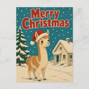Postal Cabaña de Llama Navidad Animal Nieve