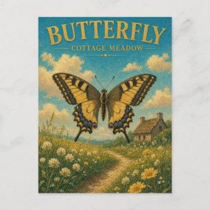 Postal Cabaña de Mariposas Pradera Acuarela GeoSaga