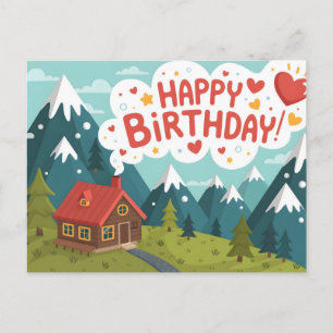Postal Cabaña de montaña "Feliz Cumpleaños" Saludo