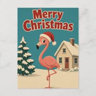 Postal Cabaña de Nieve de Flamenco Animal Navidad