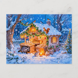Postal Cabaña de pan de jengibre en la nieve