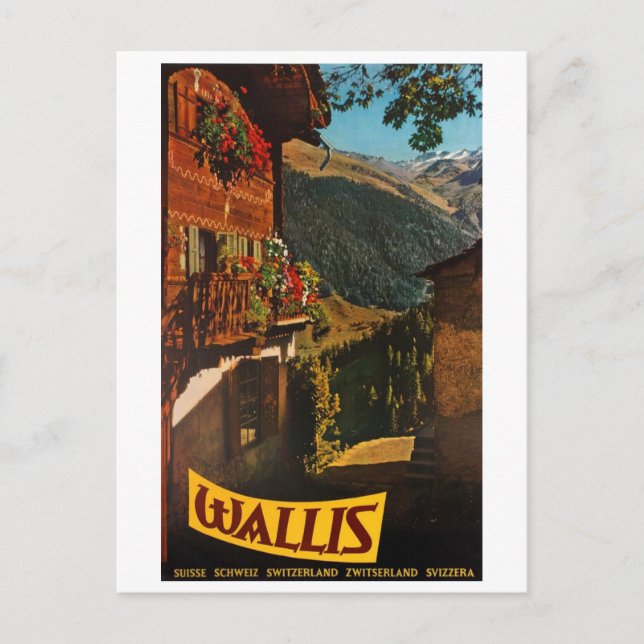 Postal Cabaña de troncos en Wallis, Suiza (Anverso)