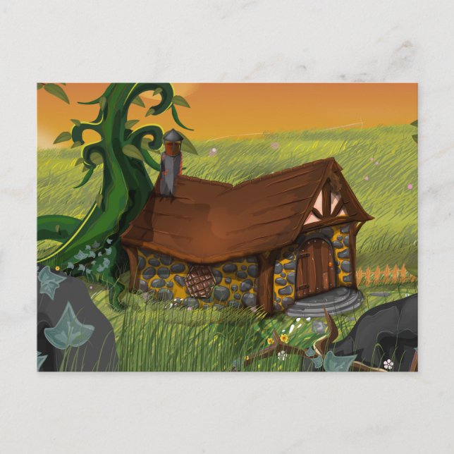 Postal Cabaña del Cuento de Hadas Dibujo Animado (Anverso)