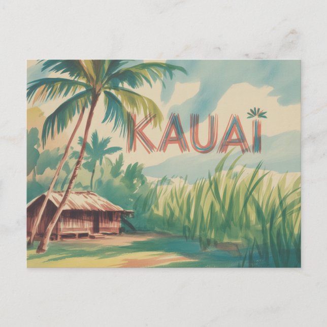 Postal Cabaña del pueblo de vegetación de Kauai (Anverso)