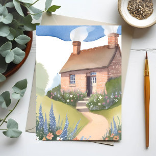 Postal Cabaña en la ladera   Pintura de Acuarela de Casa 