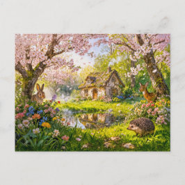 Postal Cabaña Flor de Cerezo junto al Estanque del Jardín