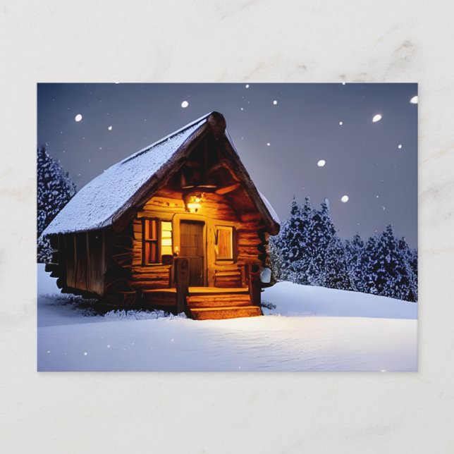 Postal Cabaña Mágica de Medianoche de Invierno (Anverso)