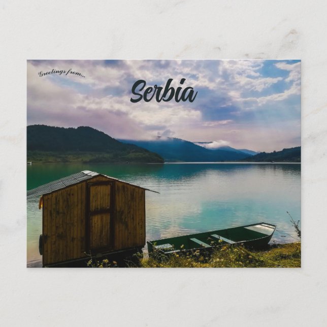 Postal Cabaña y Barco en el Lago Zavoj Serbia (Anverso)