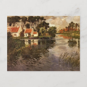 Postal Cabañas a orillas de un río de Frits Thaulow